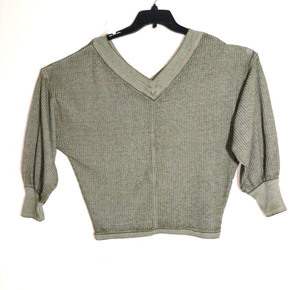 Seven7 Women's Oversized Drop-Shoulder Waffle Cotton  Top Heathered Grey-Olive - Picture 4 of 10